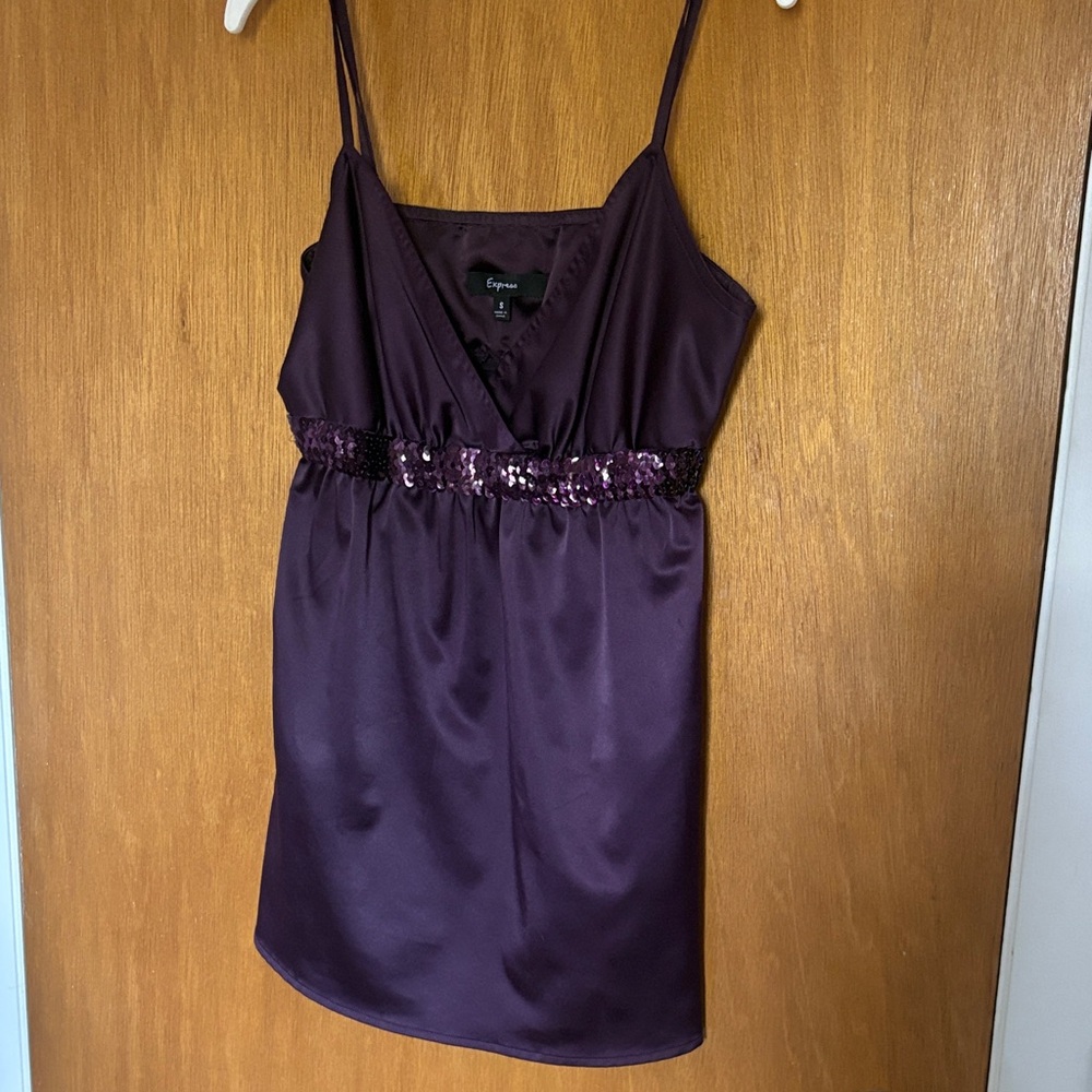 3/30 ❤️ Express Deep Purple Satin Top with Sequin Band Size Small
